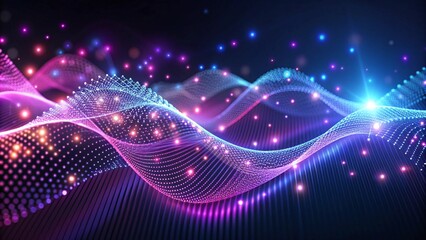 Abstract Digital Wave with Dotted Lines and Glowing Lights - Perfect for Technology, Backgrounds, and Design Projects