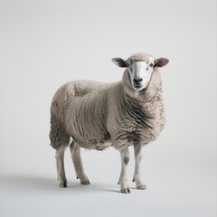 Obraz premium Medium shot of a sheep, isolated on a light solid pastel white background 