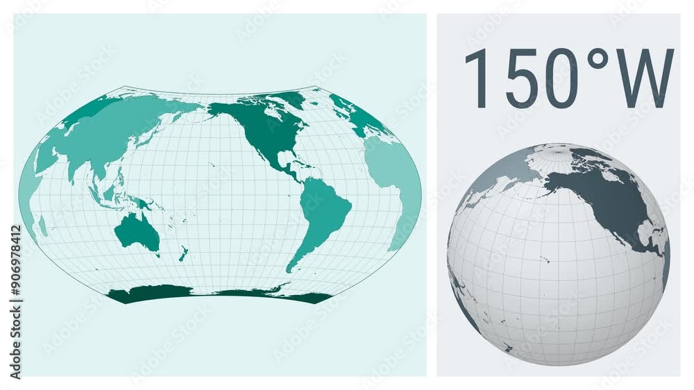 Poster world map animation. wagner vii projection. colored continents style. animated world map in wagner 7