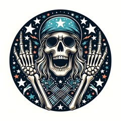 Skull Rock Star with Guitar and Star Background