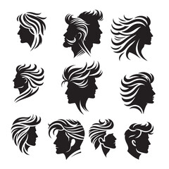 Obraz premium set of silhouettes of people man hair style icon