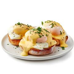 Breakfast with eggs Benedict isolated on white background
