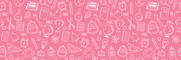 Seamless pattern design with school supply. Abstract background. Banner. Vector illustration