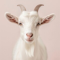 Obraz premium Medium shot of a goat, isolated on a light solid pastel white background 