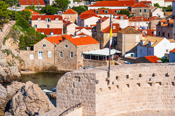 View of West Harbour next to historic Old City in Dubrovnik, Croatia