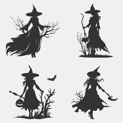 Black Silhouette Halloween Witch Clipart