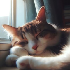 Sleeping Cat by the Window