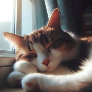 Sleeping Cat by the Window