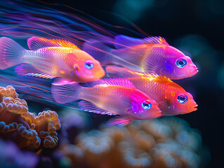 Fototapeta premium a vibrant, colorful fish swimming among coral. 