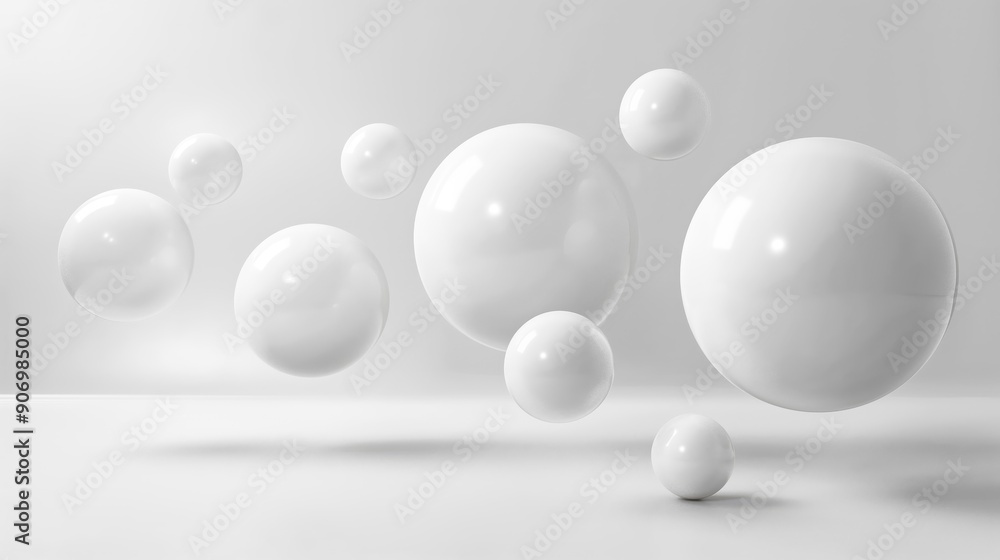 Poster white abstract bubbles round circles background, white minimalistic abstract background with white r