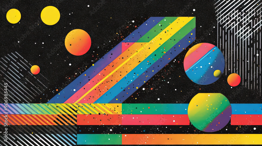 Poster Abstract background with geometric shapes in retro minimalistic style with bright colors