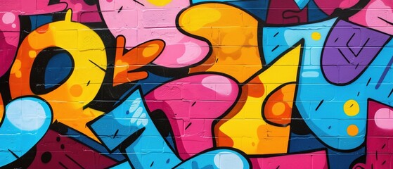 Obraz premium Vibrant colors come alive in this street art mural, expressing the artists creativity through a mix of text and graffiti. Full Frame,