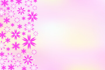 Bright blur daisy romantic flowers on pink gradient background. Purple floral blossom of pink chamomile vector illustration. Design template for greeting card, poster, backdrop, certificate