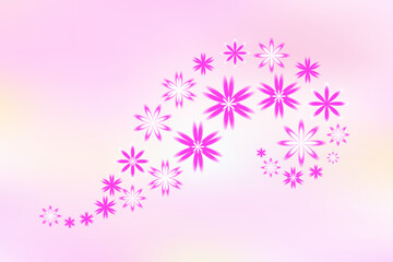 Bright blur daisy romantic flowers on pink gradient background. Purple floral blossom of pink chamomile vector illustration. Design template for greeting card, poster, backdrop, certificate