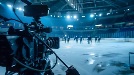 Professional Camera Filming Hockey Game
