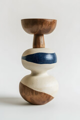 Decorative wooden and ceramic modern vase with geometrical ornament
