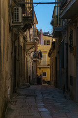 Beautiful cityscape of small alley in the historic sicilian town of Scicli, Sicily, Italy