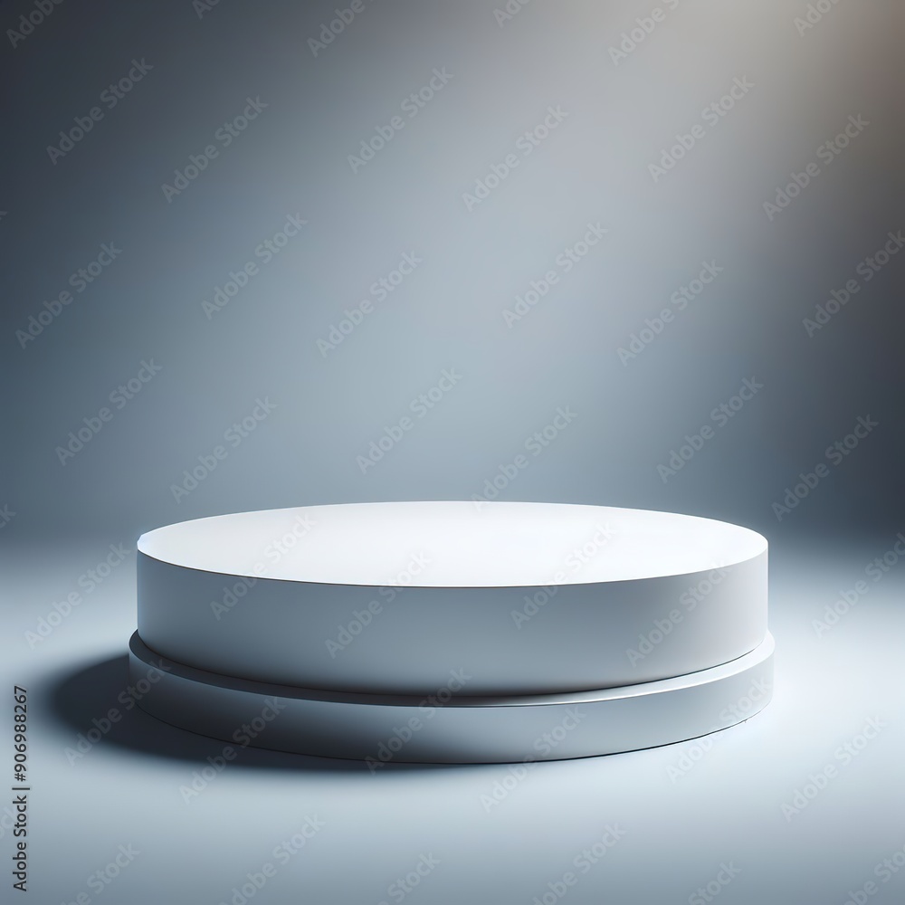 Poster a two-tier round pedestal or podium for displaying various items on a neutral background