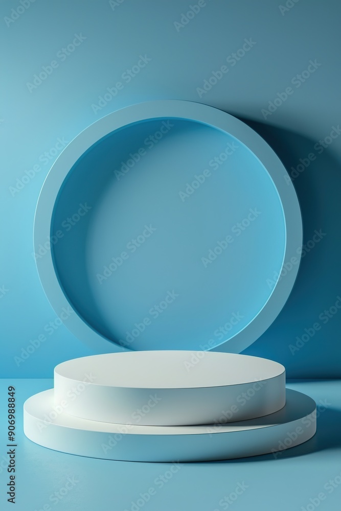 Poster a pedestal or podium in the form of a two-tiered cylinder with a circle behind it for displaying var