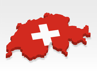 3D  Switzerland map with flag. Three dimensional map of Switzerland with shadow. Flag of Switzerland on white background for your design, app, UI.  Stock vector. EPS10. 