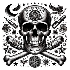 Skull and Crossbones with Nautical and Occult Symbols