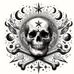 Skull and Crossbones with Ornate Details and Stars