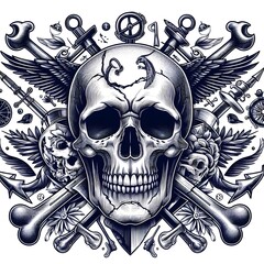 Skull with Crossbones and Wings
