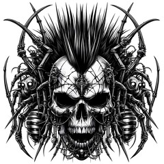 Skull with Spider Mohawks and Tentacles