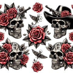 Sugar Skull and Roses Pattern