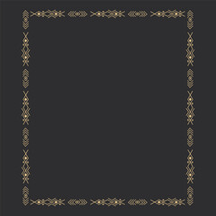 Gold frame with tribal native indian arrow, ornament. Border thin line divider decoration with feather, simple motif.