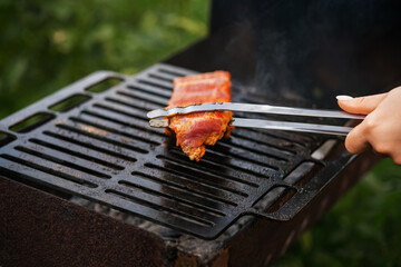 Cooking or grilling pork ribs on the grill