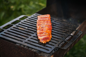 Cooking or grilling pork ribs on the grill