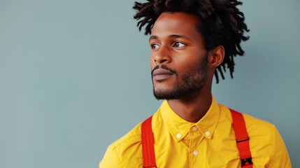 Fototapeta premium Young Man Posing With Confidence Against Colorful Background in Urban Setting