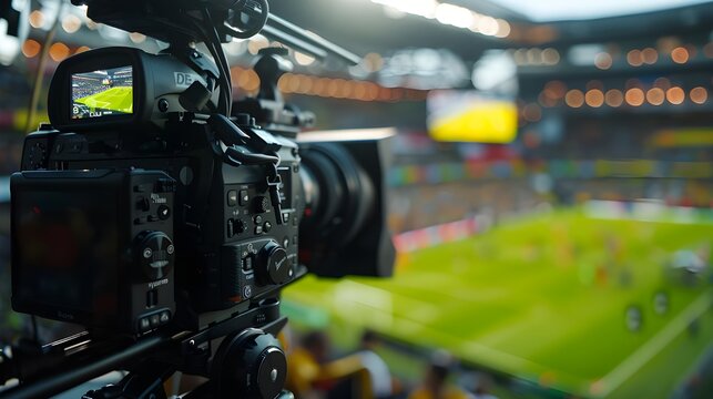 Professional Camera Filming a Live Soccer Match