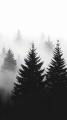 Obraz premium Misty foggy forest monochrome silhouette trees background