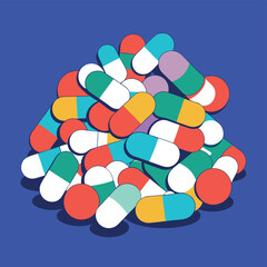 Pills capsules composition with bunch of medical drugs vitamins and nutritional supplements vector illustration