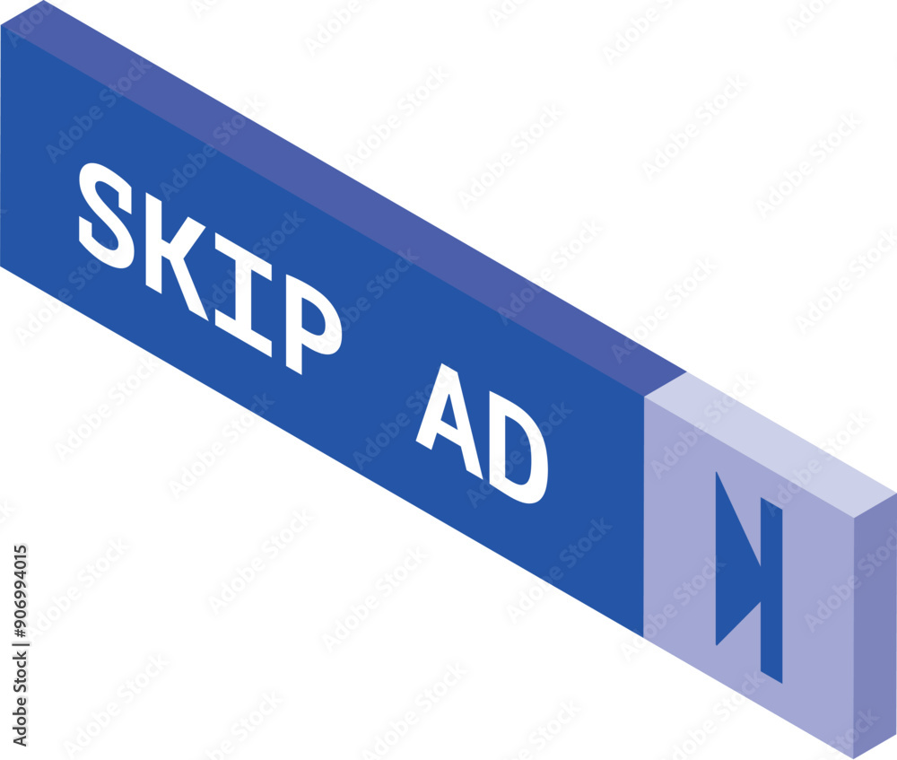 Poster blue skip ad button allowing users to avoid watching advertisements