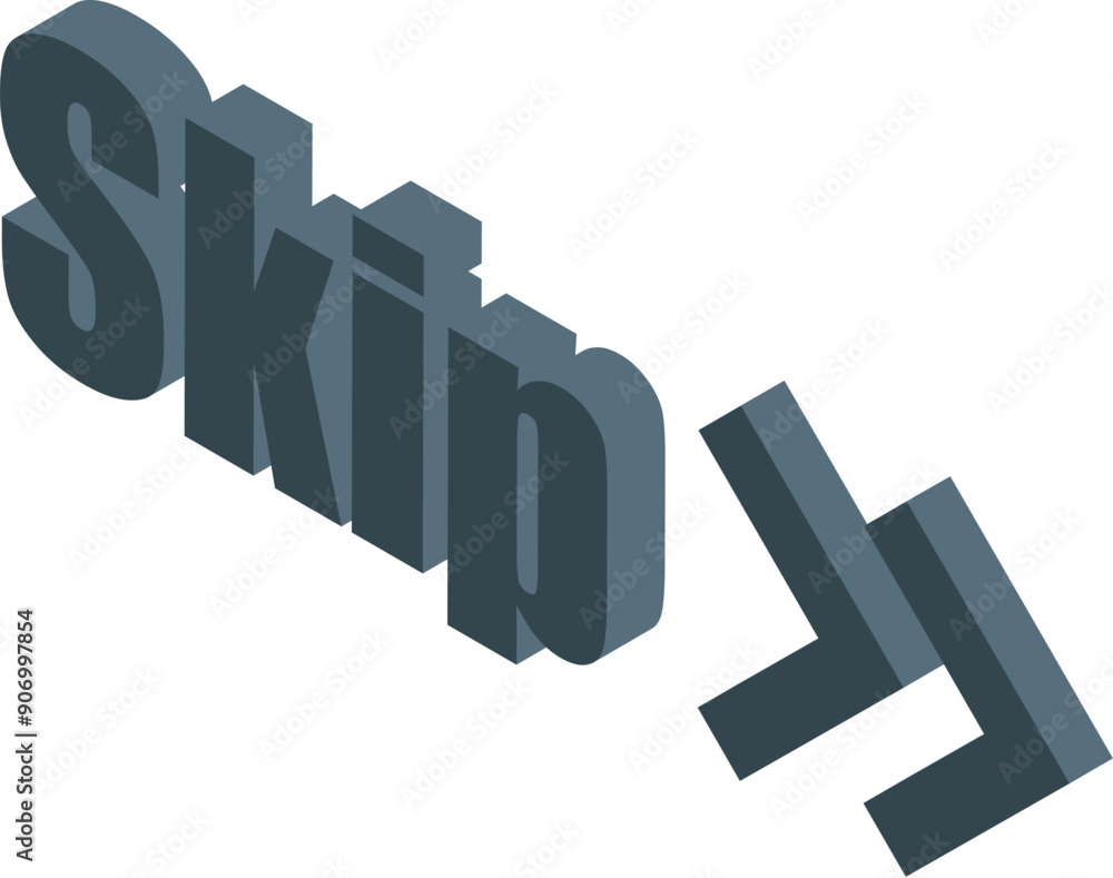 Poster dark blue skip button with an arrow pointing to the right, for website and software development