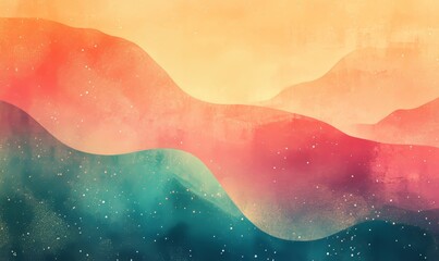 Orange teal green pink abstract grainy gradient background noise texture effect summer poster design, Generative AI
