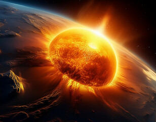 momento del impacto de un meteorito contra el planeta tierra