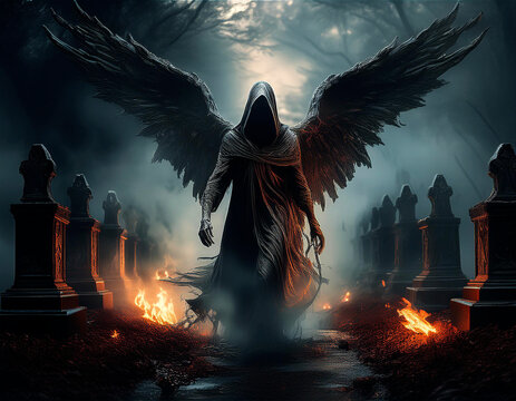 El &aacute;ngel de la muerte vagando por un cementerio