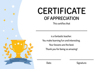 Teacher appreciation certificate for the best educator, pedagogue. Certificate of appreciation, awesomeness. Teacher gift. Perfect for school, preschool, end of the school, teacher appreciation week.