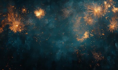 Fototapeta premium New Year's Eve fireworks on rustic dark blue night sky texture, Generative AI