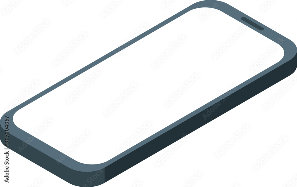Poster new smartphone with blank screen lying on the table isometric view