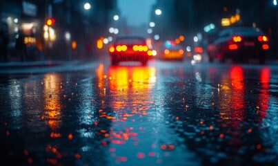 Obraz premium night city street under the rain, Generative AI