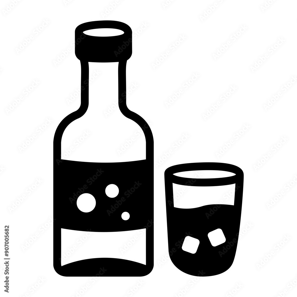 Poster a line icon of wine bottle with glass