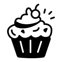 An outline style icon of cream cupcake 