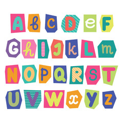Colorful Newspaper alphabet. Hand made anonymous set. Vector Letters with different fonts