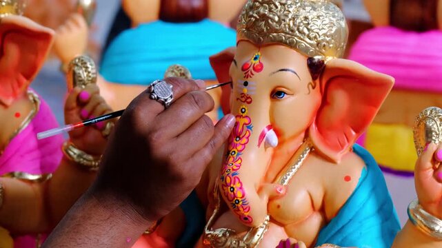 29 July 2024, Pune, Kumbhar wada, Ganesh idol making getting ready for Ganesh festival in India, Maharashtra.