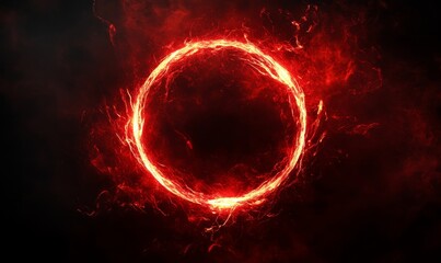 red abstract circle plasma lightning particle effect, ring with swirling glow particles visual effect layer overlay, Generative AI